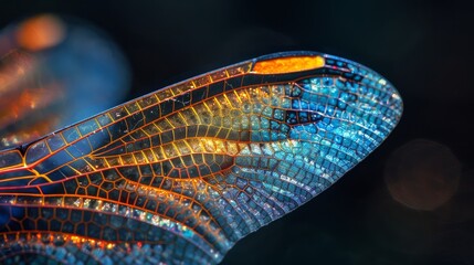 Insect Wings: An up-close photo of a damselflys wing - obrazy, fototapety, plakaty
