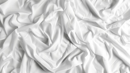Abstract pattern of white crumpled bed sheet White wrinkled fabric texture rippled surface Close up image : Generative AI - obrazy, fototapety, plakaty