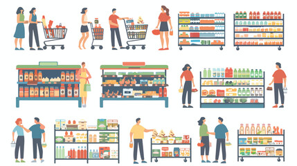 People at supermarket. Consumers visiting grocery sto