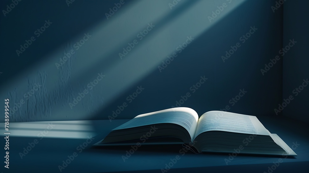 Poster open and closed books on dark blue table : generative ai