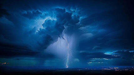 Night Thunderstorm: An image capturing the intensity of a night thunderstorm, - obrazy, fototapety, plakaty