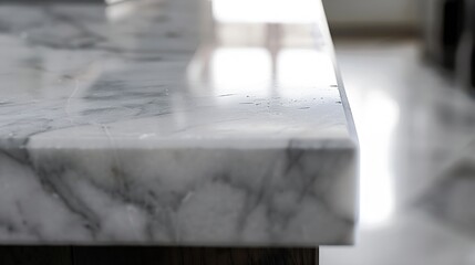 Marble kitchen bench top close up view showing mitred corner : Generative AI
