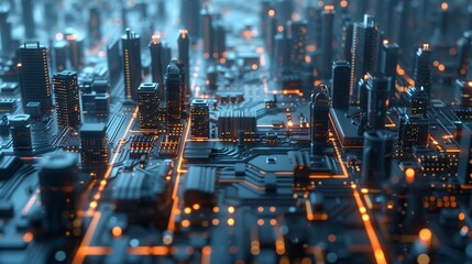 Futuristic smart cityscape with digital IoT connectivity, network infrastructure, and advanced architectural design – Conceptual illustration
