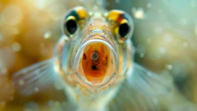 The microscopic silhouette of a small fish its mouth open wide to reveal a mouthful of plankton a reminder of the essential role these . AI generation.