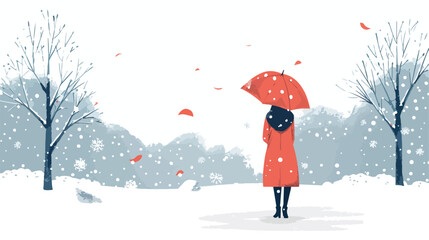 Person walking under umbrella in snowfall in cold win