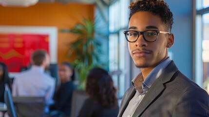 Confident young businessman at office meeting