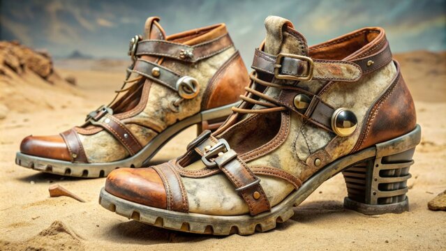 Imagine a pair of women's shoes that embody the essence of post-apocalyptic style.