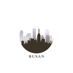 Busan cityscape, gradient vector badge, flat skyline logo, icon. South Korea city round emblem idea with landmarks and building silhouettes. Isolated graphic