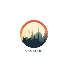 Cagliari cityscape, gradient vector badge, flat skyline logo, icon. Italy city round emblem idea with landmarks and building silhouettes. Isolated graphic