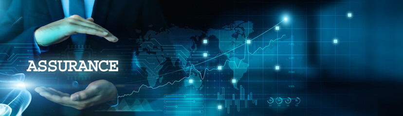 Assurance partners with technology integration. Businessman hold their thriving business and...