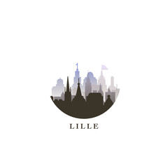 Fototapeta premium Lille cityscape, gradient vector badge, flat skyline logo, icon. France city round emblem idea with landmarks and building silhouettes. Isolated graphic