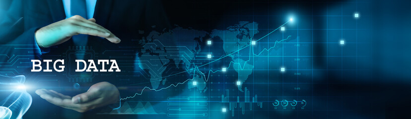 Big data engineering with smart technology. Businessman hold big data business and engineer data with virtual network connection. Smart technology develop smart solution.