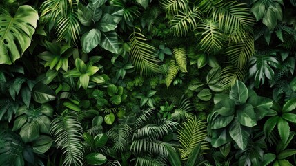 Fototapeta na wymiar Dense jungle foliage creating a deep green textured look