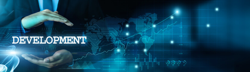 Development and innovation go hand in hand. Businessmen hold the key to business development and safeguarding data with a virtual network connection. Technological development paves the way for smart.