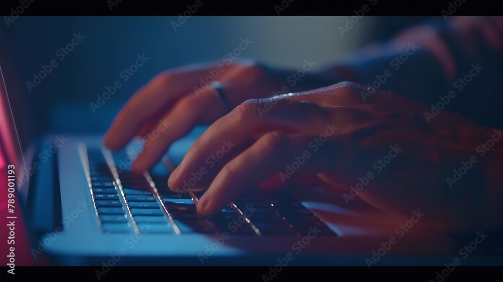 Poster close up of business hands are typing on laptop : generative ai