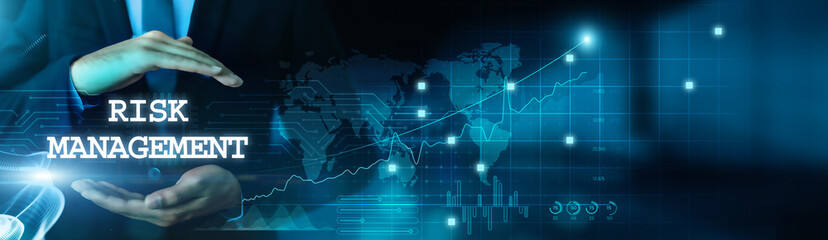 Risk management and ethical hacking go hand in hand. Businessmen hold their business and protect data with a virtual network connection. Innovative technology develops smart solutions.