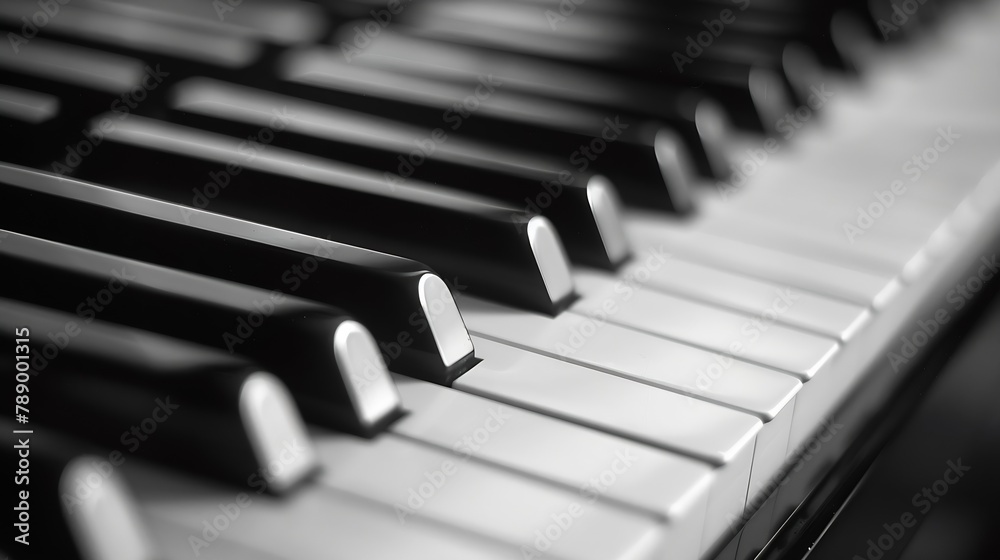 Poster Closeup of piano keyboard Music instruments Copy space Black and White Piano Keys Taken From Above as a Flat Lay Image Piano keys side view with shallow depth of field : Generative AI