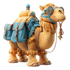 A 3D animated cartoon render of a camel helping a traveler in need.