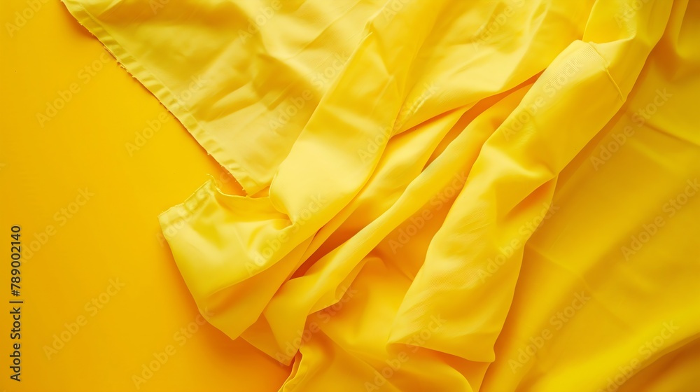Poster top view with yellow empty kitchen napkin isolated on table background Folded cloth for mockup with copy space Flat lay Minimal style : Generative AI