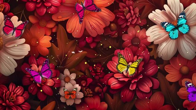 warm autumn floral background. seamless looping overlay 4k virtual video animation background