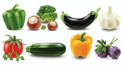 Set of fresh healthy vegetables. Modern flat style rea