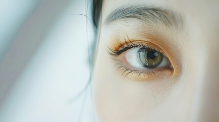 close up of beauty asian woman eye on white background : Generative AI