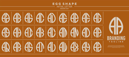Simple line egg shape stamp letter A AA logo design set