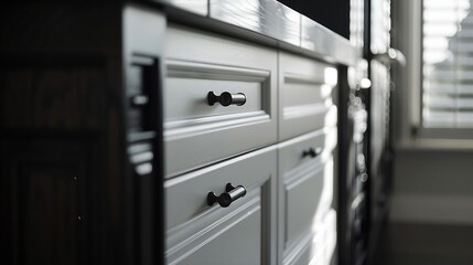 Closeup of white black cabinets wood in house : Generative AI