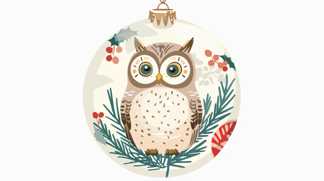 Retro Christmas bauble. Cute funny owl in vintage style