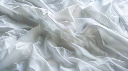 Crumpled white cotton bed sheet in a hotel room A bedsheet is a rectangular piece of cloth used as bedding more easily washable than a mattress and provide better sanitation for bed oc : Generative AI