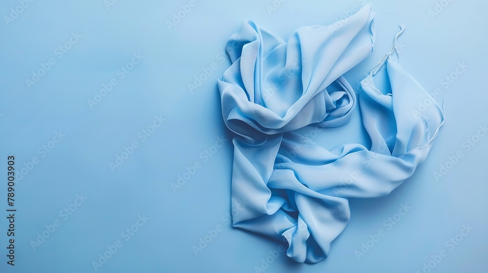 Aufkleber top view with blue kitchen napkin isolated on table background folded cloth for mockup with copy spa