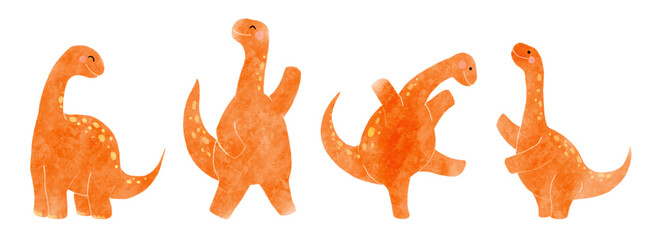 Apatosaurus . Cute dinosaur cartoon characters . Watercolor paint design . Set 6 of 20 . Vector .