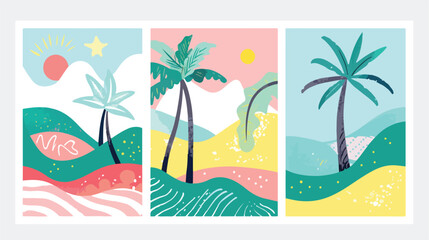 Set of three abstract backgrounds. Four Palm trees lan