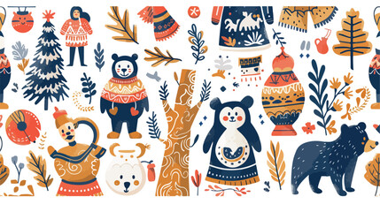 Russian folk seamless pattern vector illustration