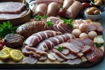 sausages products ham meat Variety including