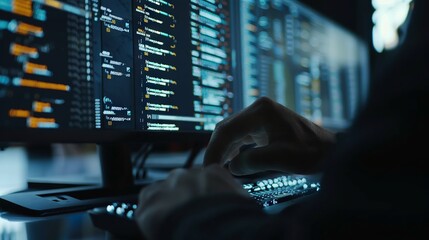 Focused programmer engaged in front-end development and website optimization using modern coding standards in a professional workspace