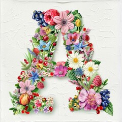 Letter A in flowers and berries