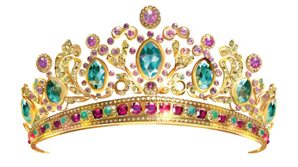 Shiny gold crown encrusted with rubies emeralds and di