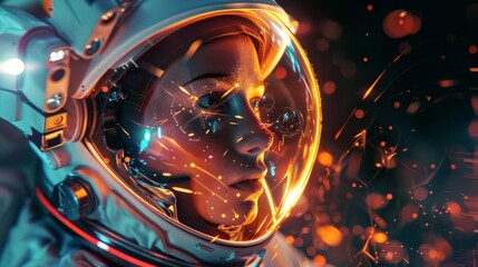 Close-up of an astronaut helmet with blurred elements, emphasizing the combination of space exploration gear and abstract artistry