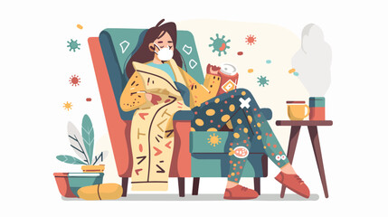 Obraz na płótnie Canvas Sick person having flu and treatment items. Sad ill wo