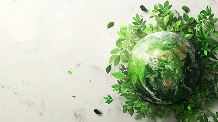 Ecology concept, Planet earth with green leaves on a white background, Natural green leaves plants using as spring background cover page environment ecology, world environmental day

