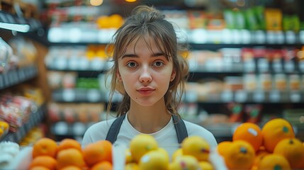 Girl working in a supermarket - 789005752