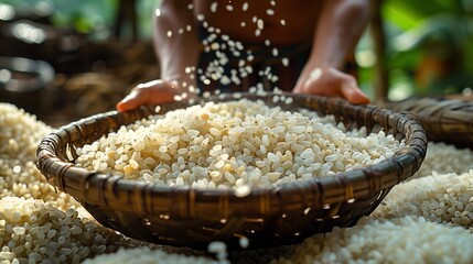 Rice harvest in a bowl