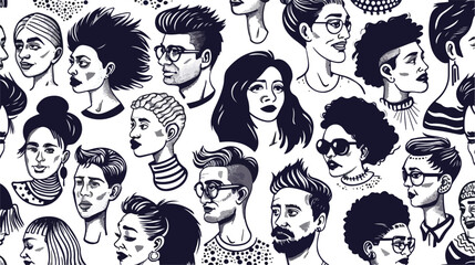 Seamless pattern with faces or heads of old and young