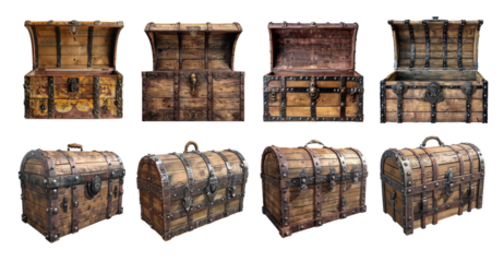 Mediaeval  treasure chests collection isolated on transparent background.