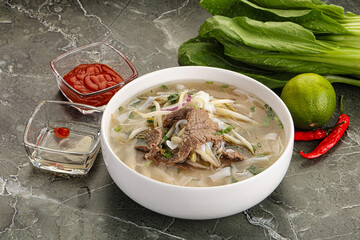 Vietnamese soup Pho Bo with beef