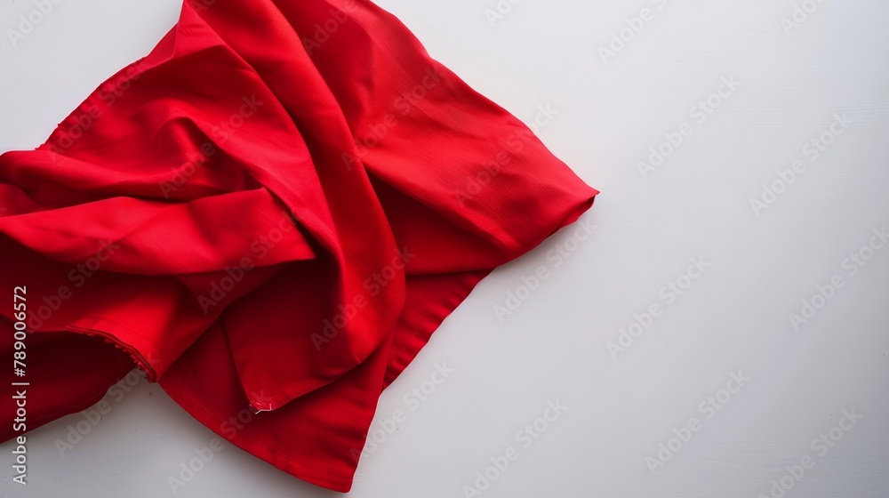 Aufkleber top view with red empty kitchen napkin isolated on table background Folded cloth for mockup with copy space Flat lay Minimal style : Generative AI