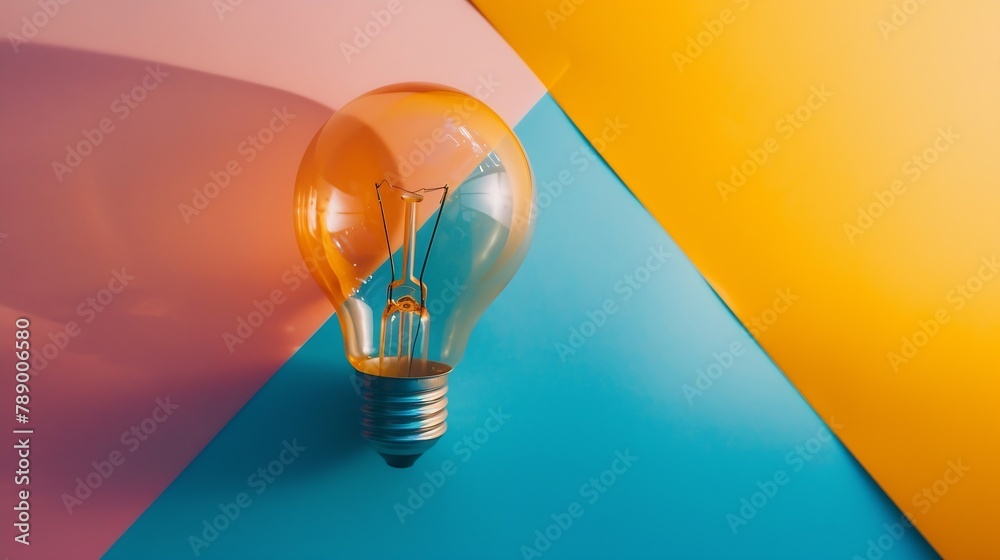 Poster Brainstorming concept with a light bulb  Flat lay : Generative AI