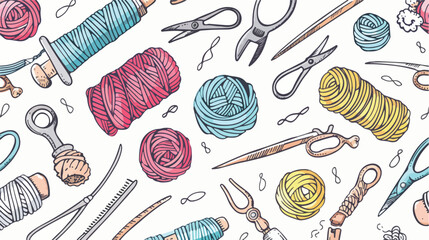 Seamless pattern with knitting and sewing accessories
