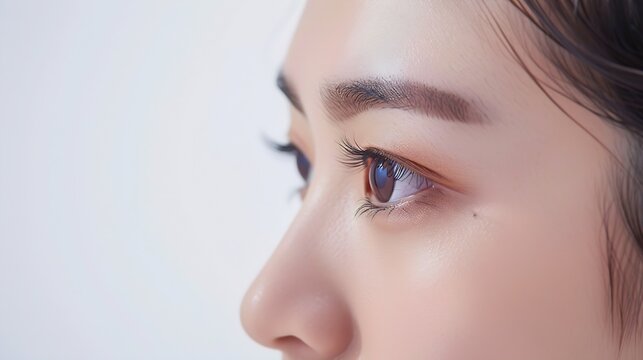 close up of beauty asia woman eye on white background : Generative AI